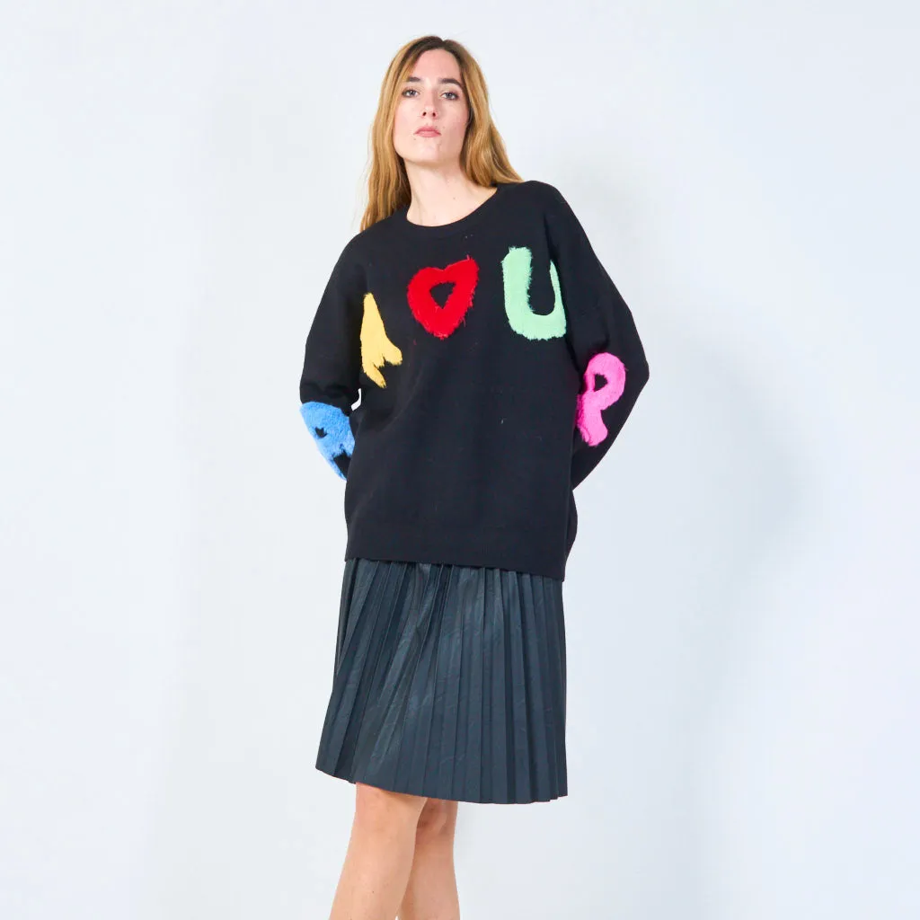 Colorful letter applique sweater wholesale