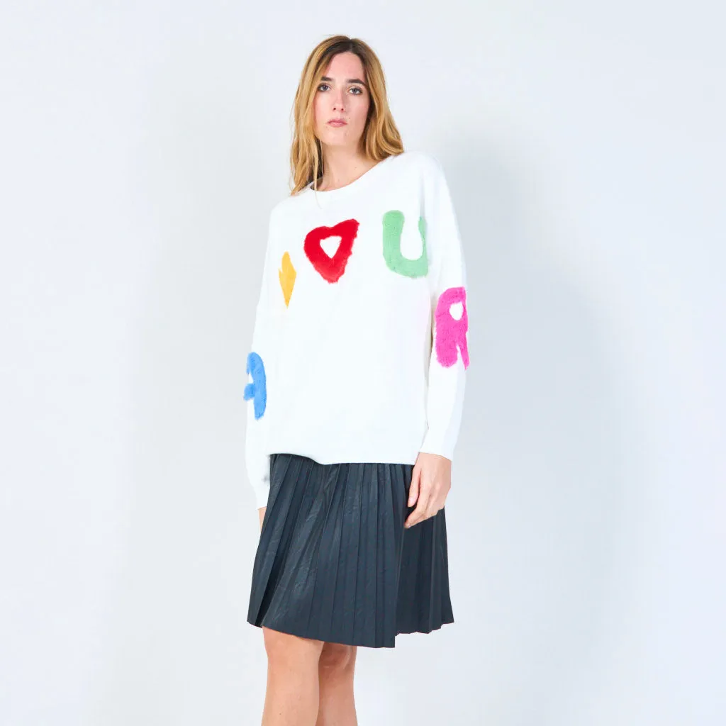 Colorful letter applique sweater wholesale