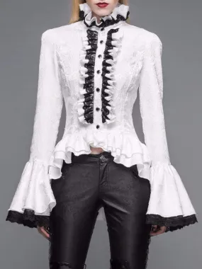 COLUMBUS Jacquard Chiffon Blouse in White