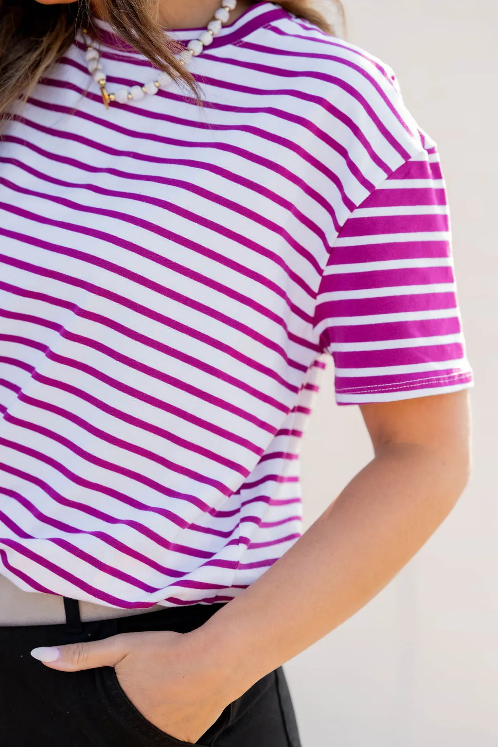 Contrasting Stripes Short Sleeve Tee