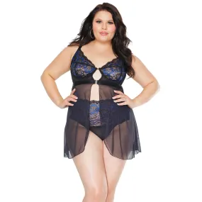 Coquette Split Lace & Mesh Babydoll With High-Waisted Thong - Curvy