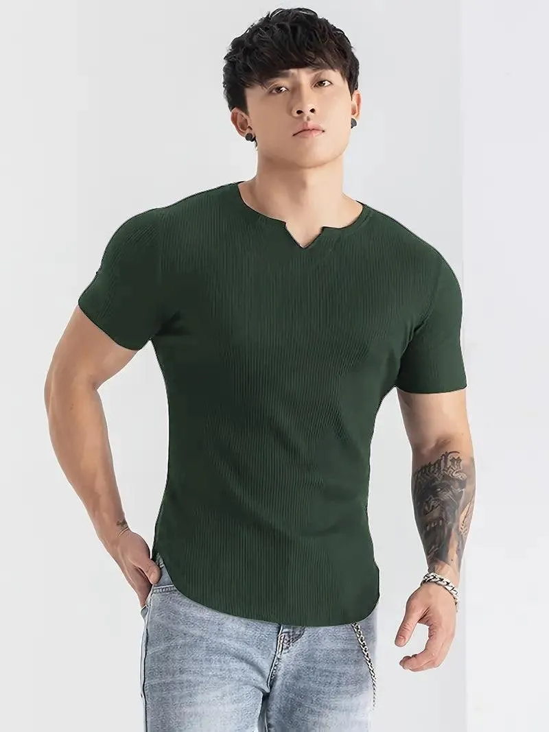 Cotton Knitted Half Sleeves T-Shirt Charcoal