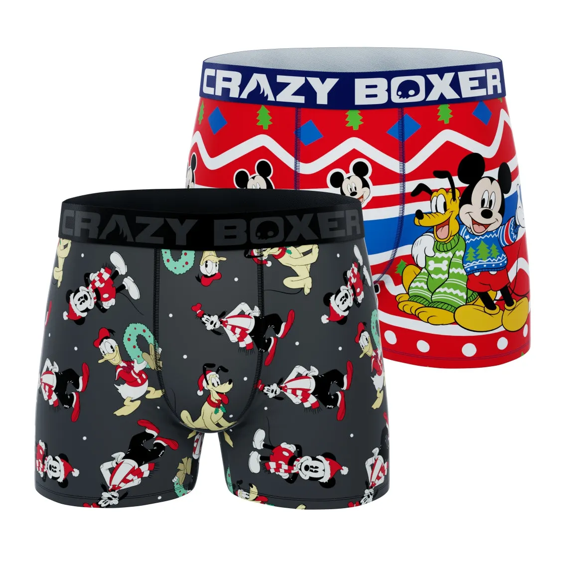 CRAZYBOXER Disney Mickey and Pluto Xmas Men's Boxer Briefs (2 pack)