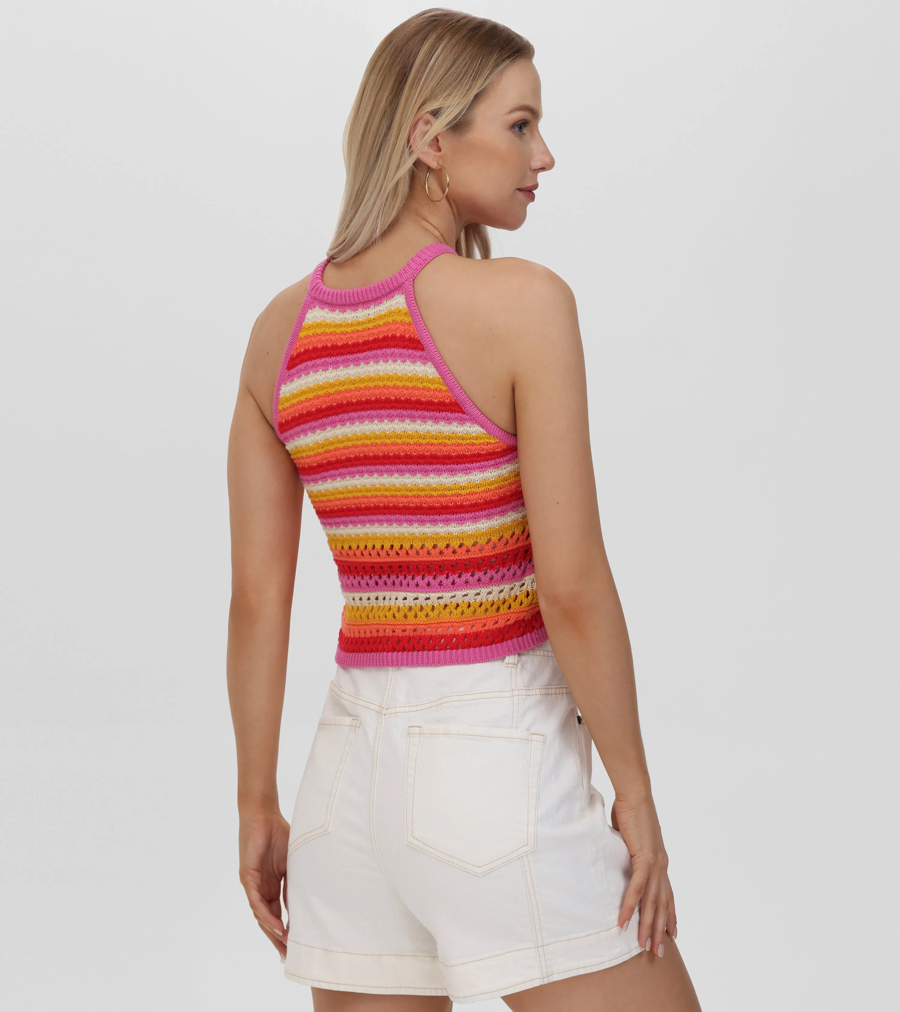 Crochet Striped Halter Neck Tank