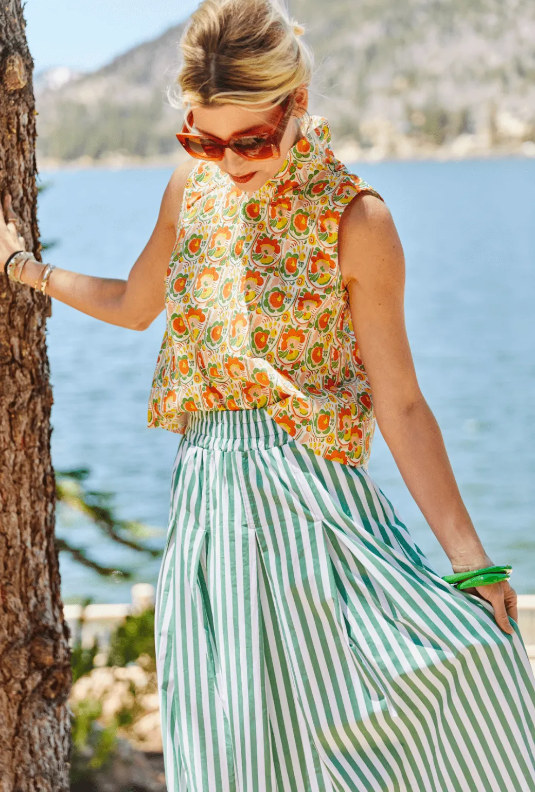 Cropped Sleeveless Mod Top - Tangerine Floral