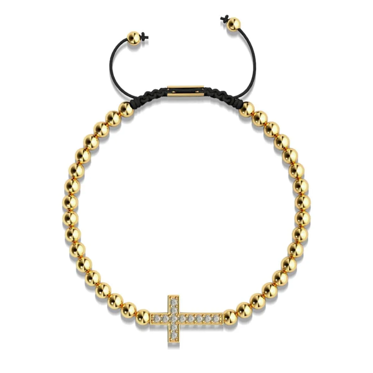 Crystal Cross | 18k Gold | Black | Macrame Charmballa Bracelet