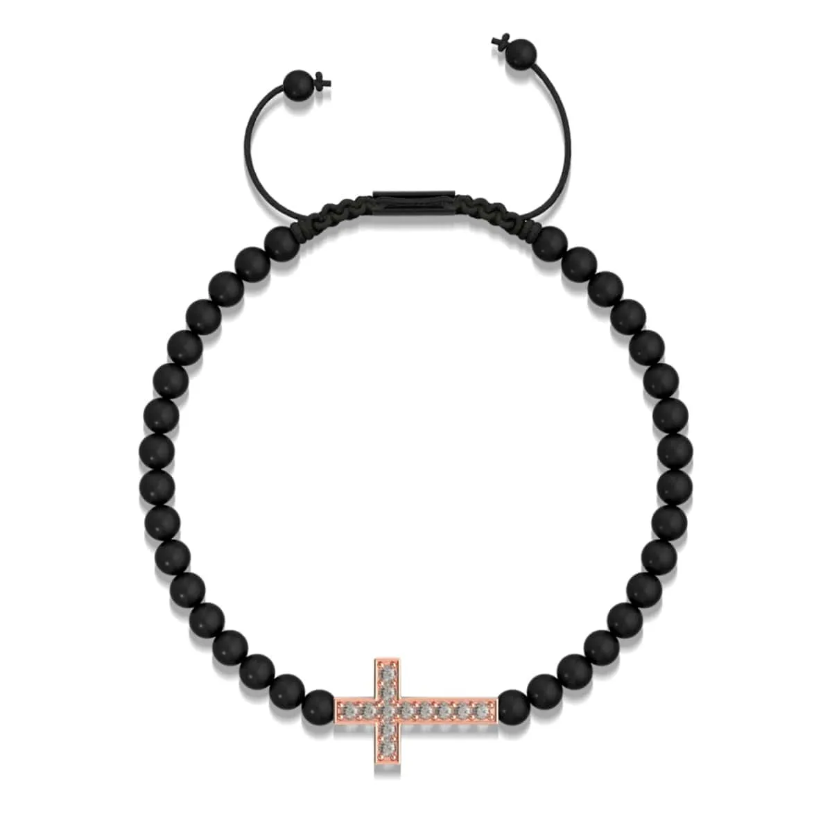 Crystal Cross | 18k Rose Gold & Gunmetal | Black | Macrame Charmballa Bracelet