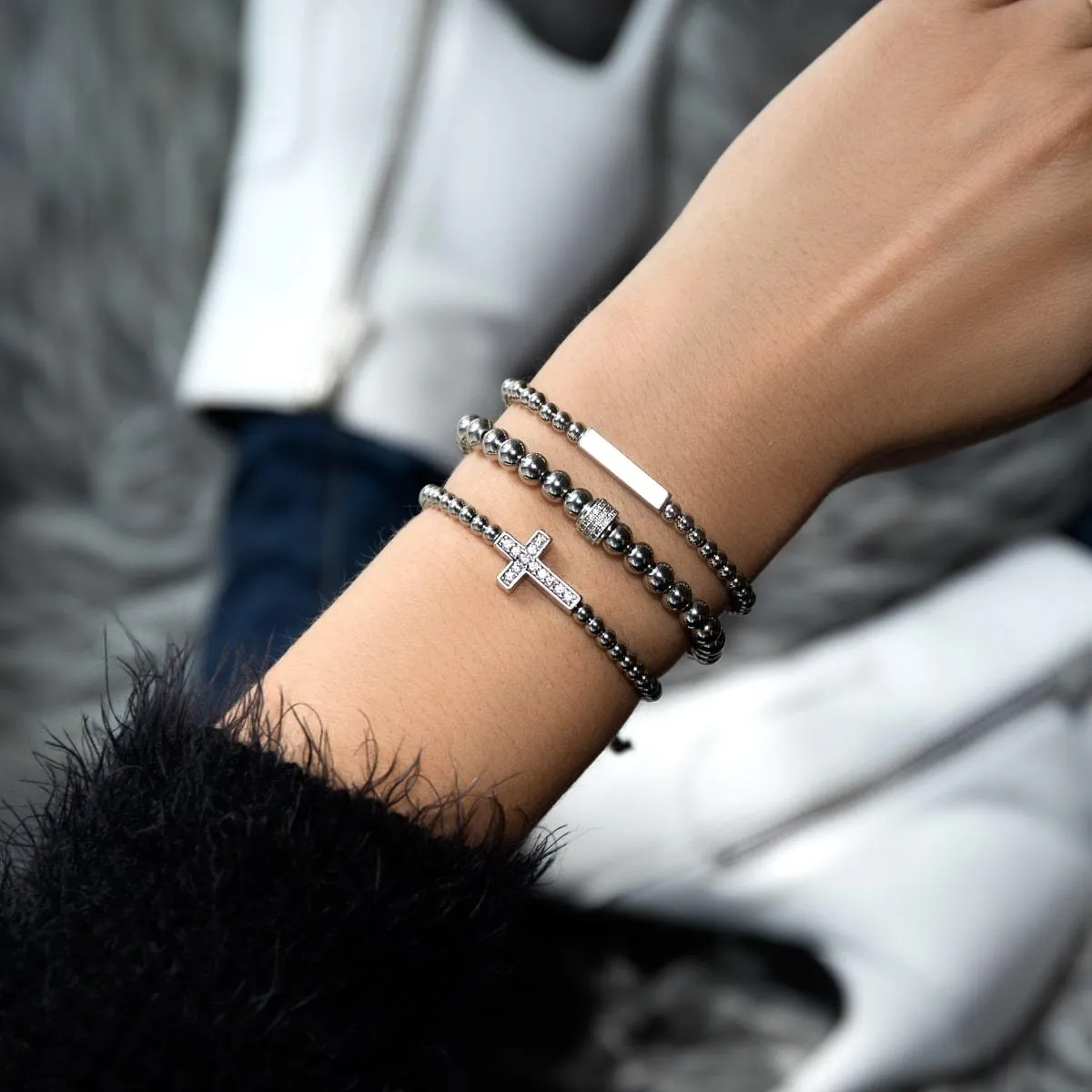 Crystal Cross | Silver | Black | Macrame Charmballa Bracelet