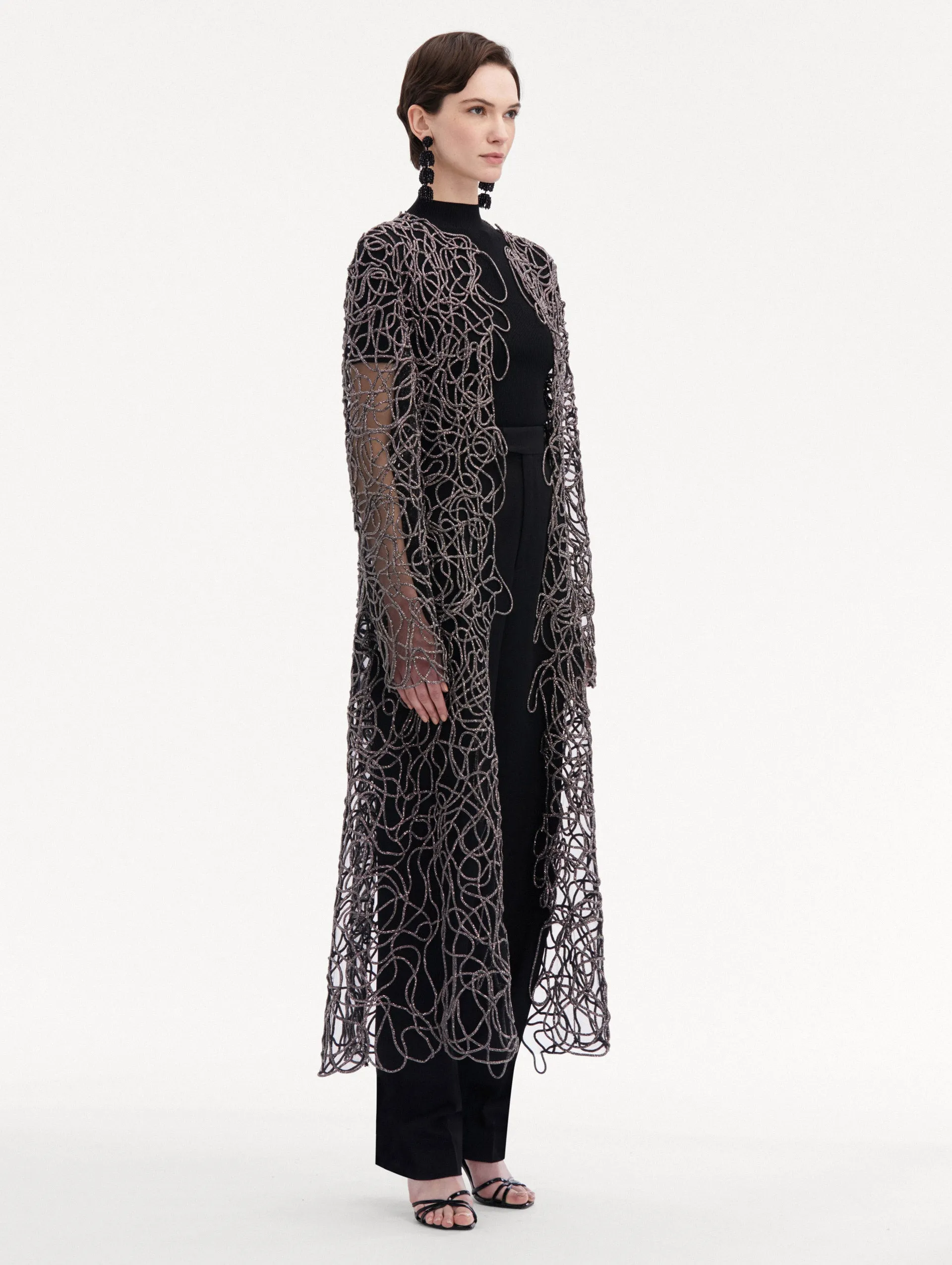 Crystal Embroidered Cord Coat