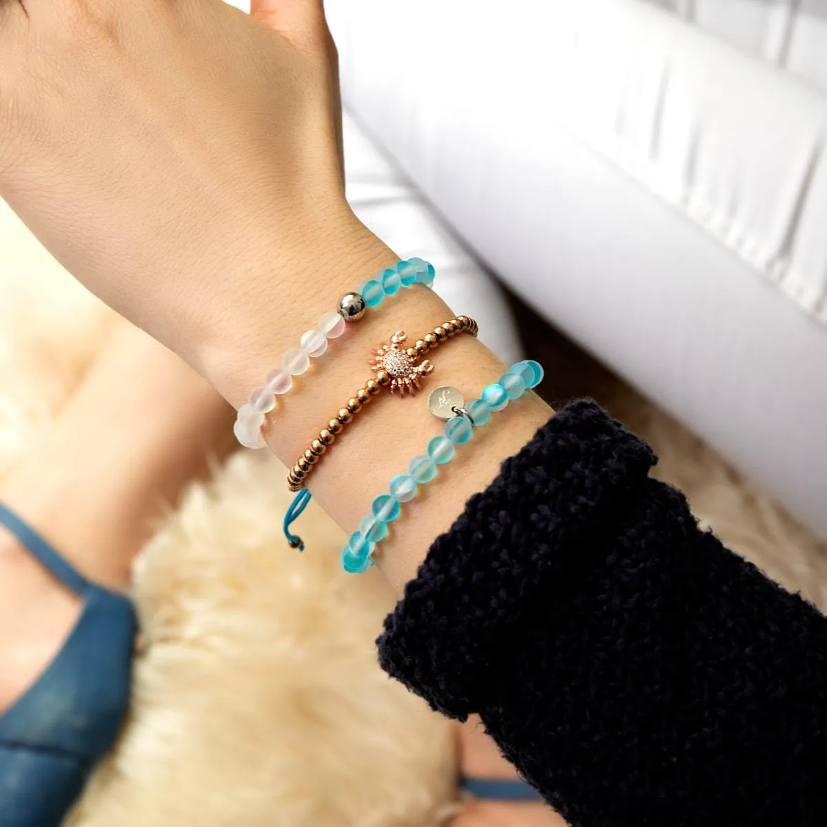 Crystal Sea Crab | 18k Rose Gold | Blue | Macrame Charmballa Bracelet