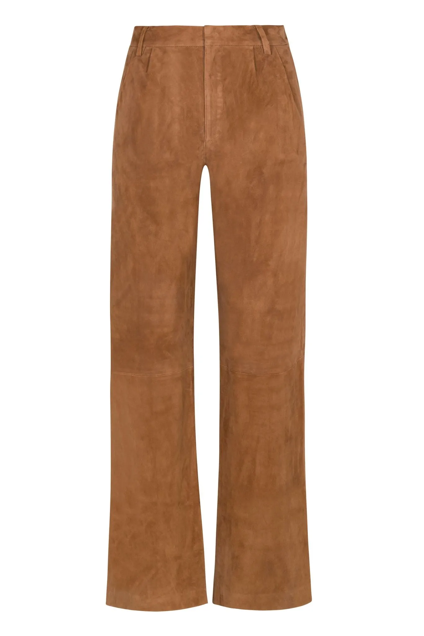 Dark Cognac Suede Straight Leg Trouser