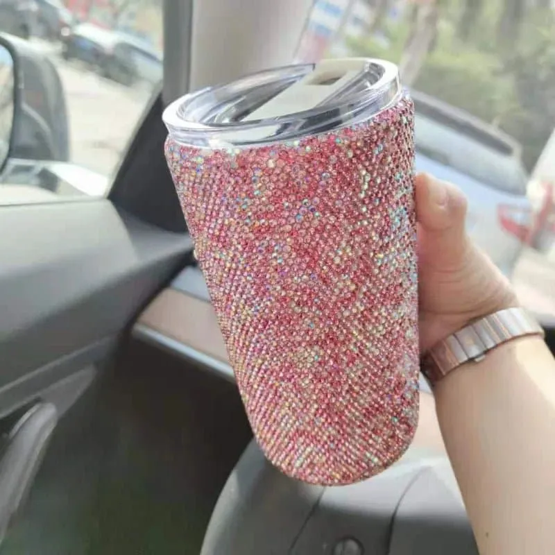 Diamond-Studded Double-Layer Travel Mug | Stainless Steel | Large Capacity | 6-12 Hours Thermal Insulation