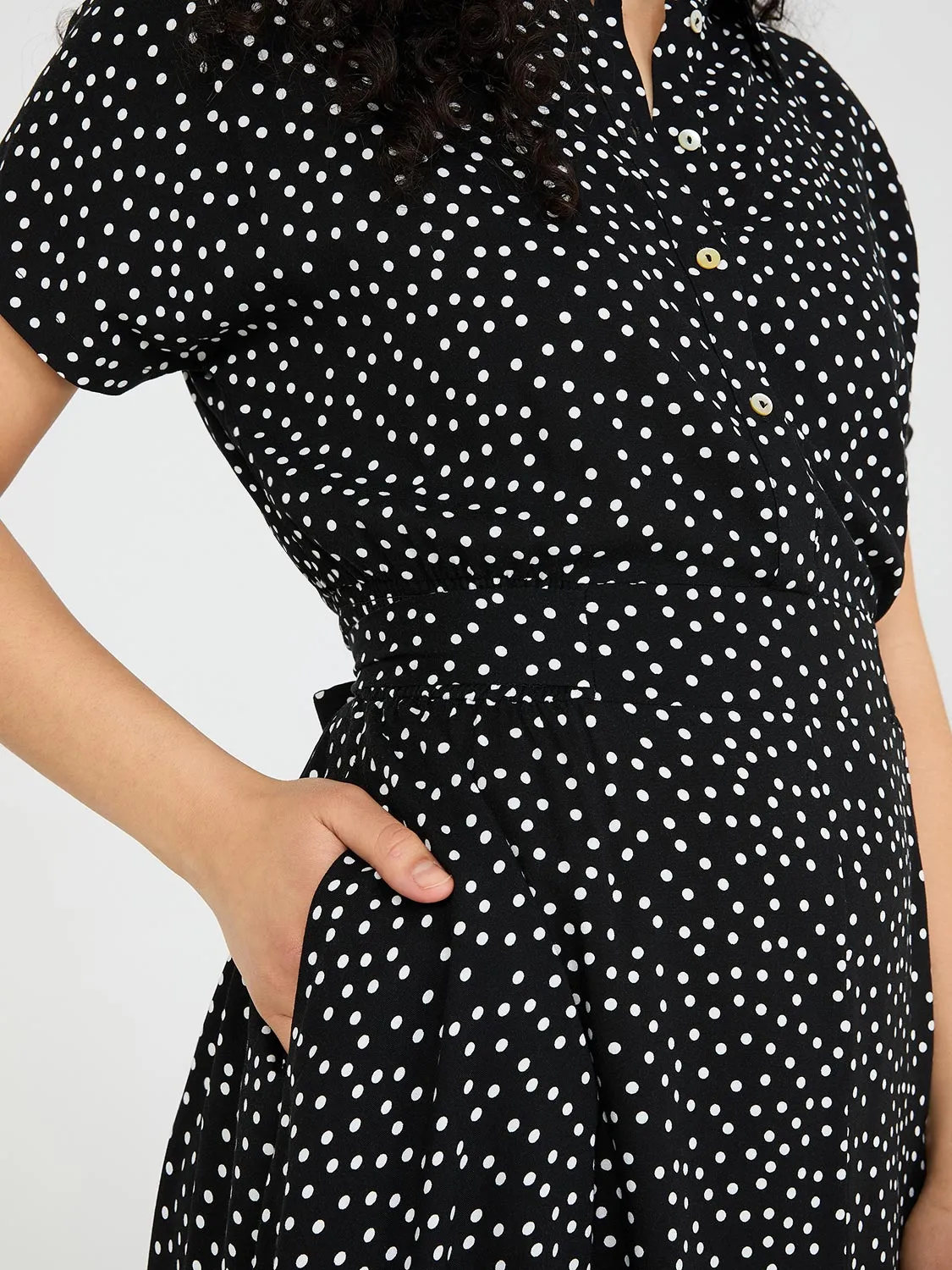 Dot Print High-Low Maxi Shirt Dress