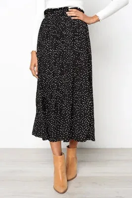 Dots Floral Print Elastic Side Pockets Skirt