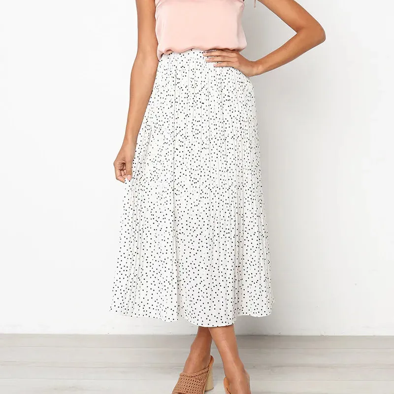 Dots Floral Print Elastic Side Pockets Skirt