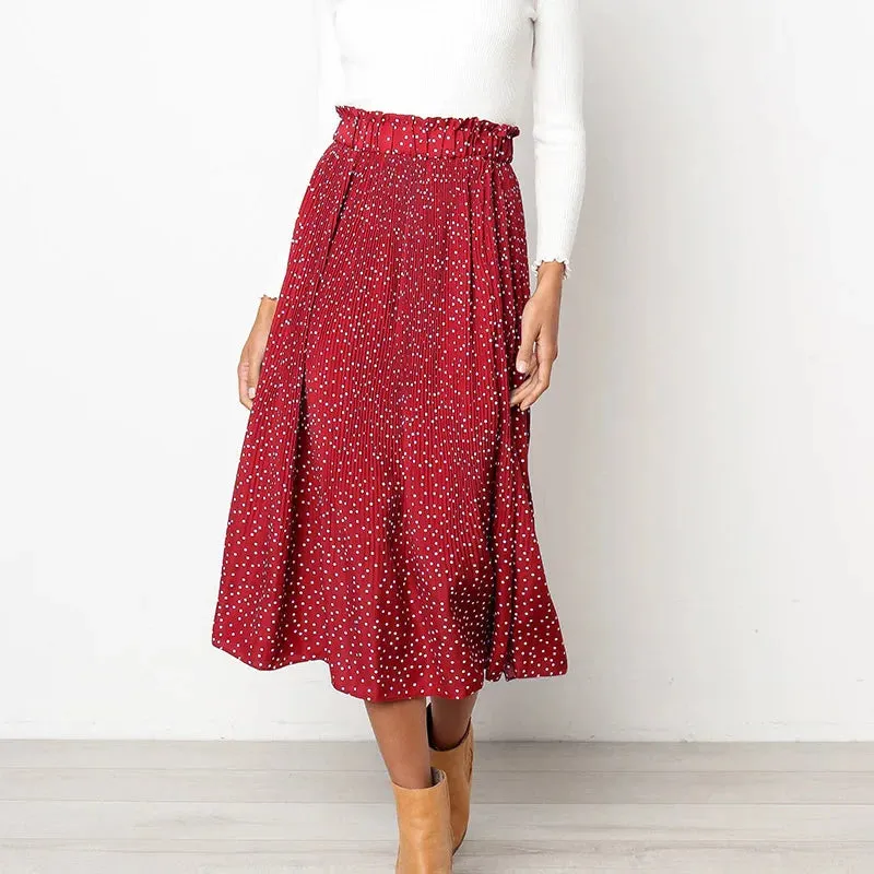 Dots Floral Print Elastic Side Pockets Skirt