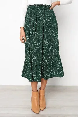 Dots Floral Print Elastic Side Pockets Skirt