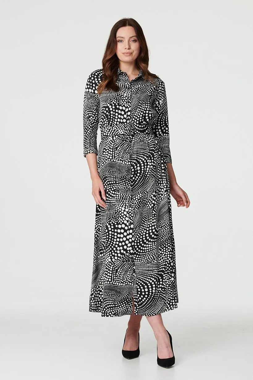 Dotty Print 3/4 Sleeve Shirt Dress