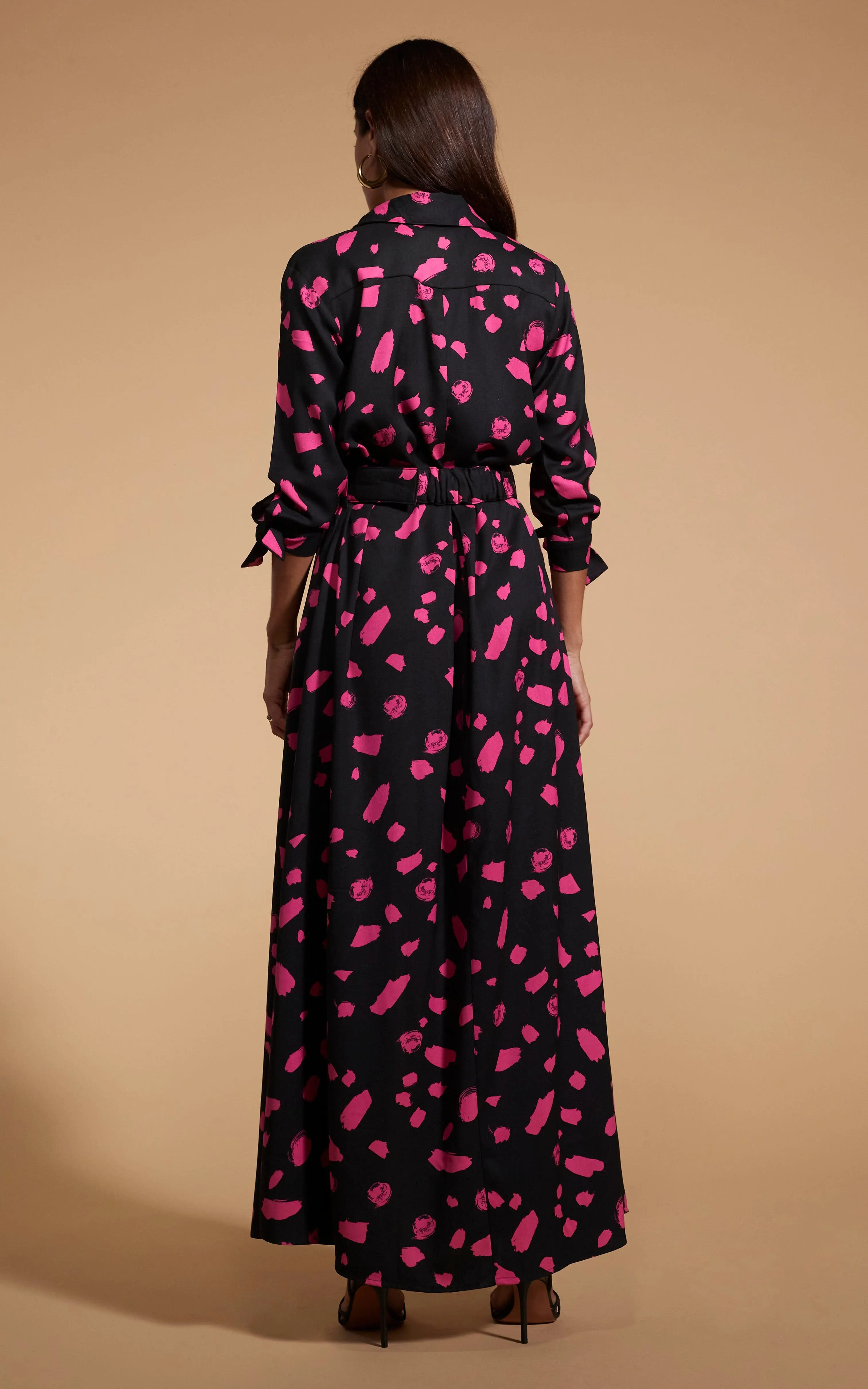 Dove Dress in Abstract Dot Pink on Black