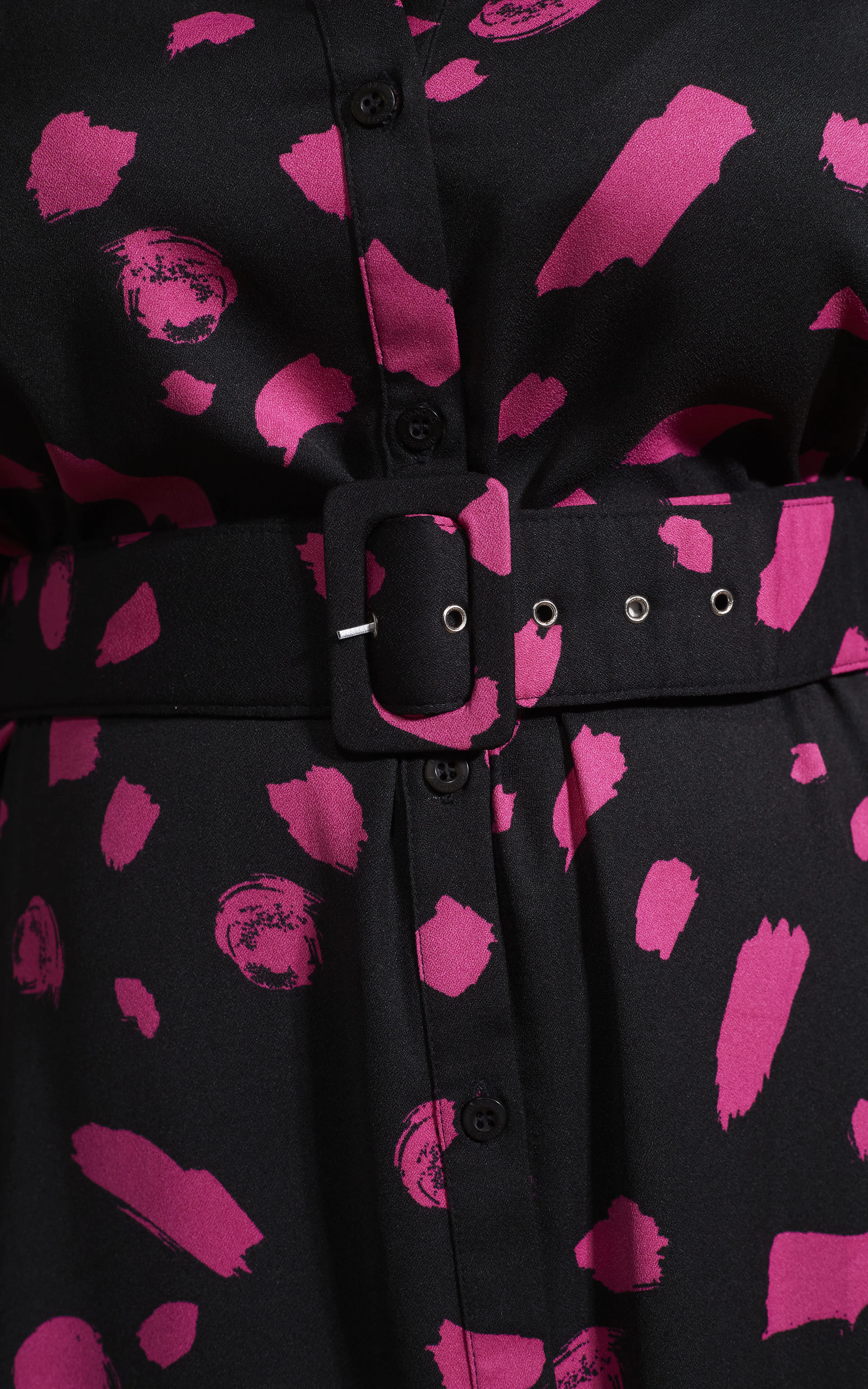 Dove Dress In Abstract Dot Pink On Black- Extended Sizing