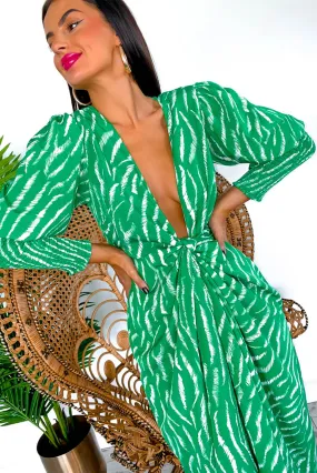 Drive Em Wild - Green Zebra Midi Wrap Dress