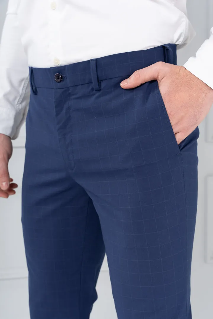 Electric Blue Checks Formal Pants