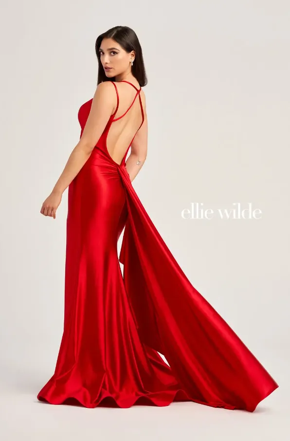 Ellie Wilde 35212 Stretch Satin Gown With Open Back