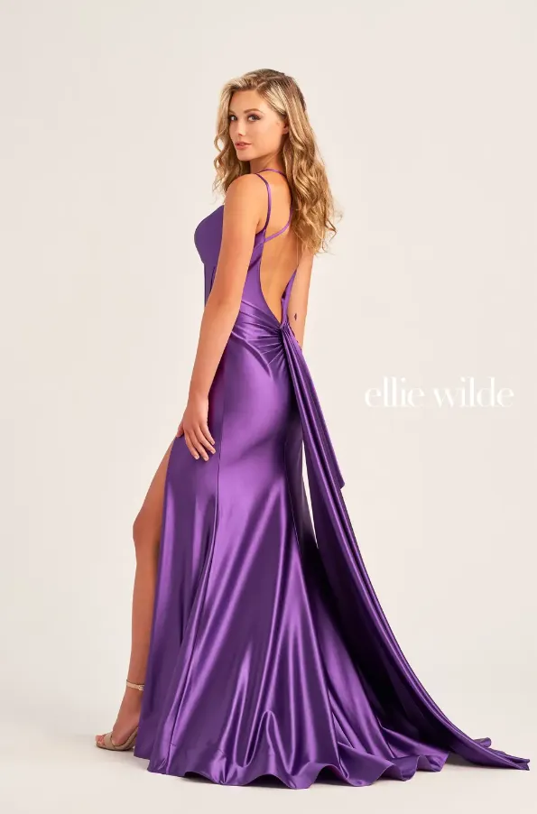 Ellie Wilde 35212 Stretch Satin Gown With Open Back