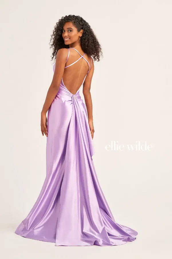 Ellie Wilde 35212 Stretch Satin Gown With Open Back