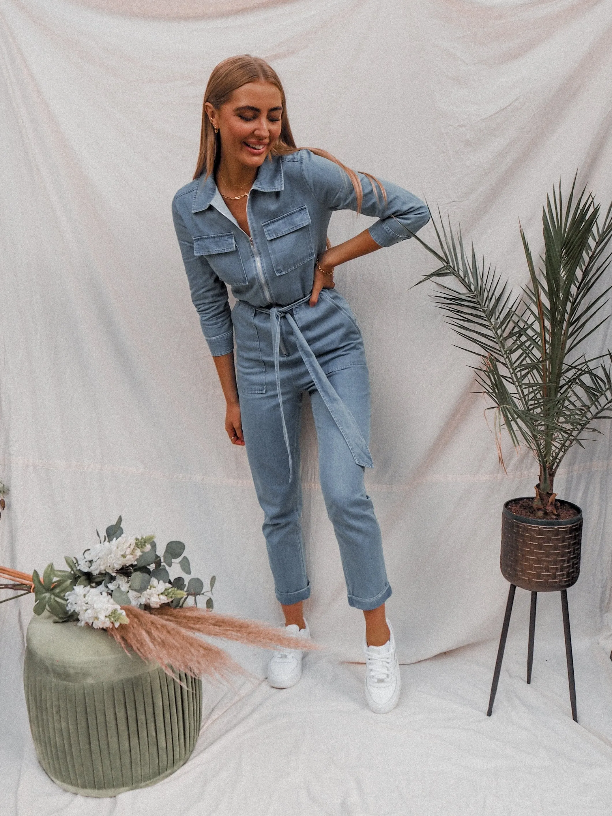 Emma Chambray Blue Utility Jumpsuit