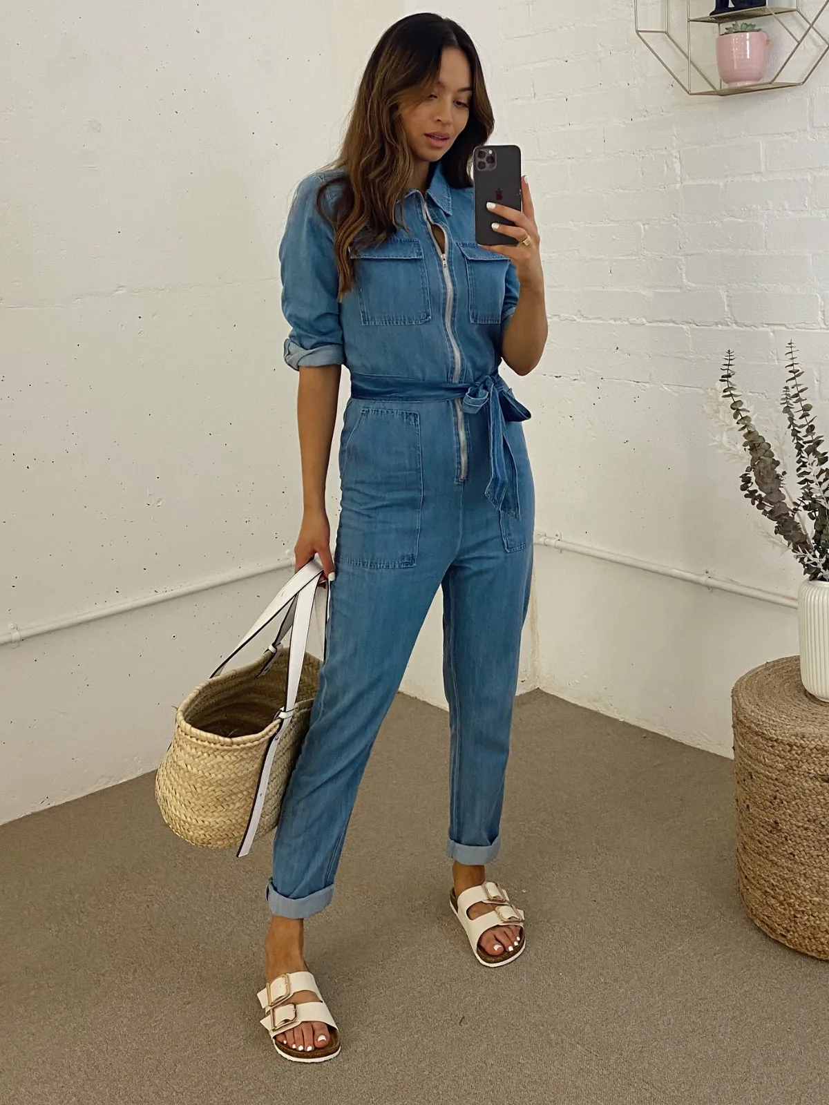 Emma Chambray Blue Utility Jumpsuit