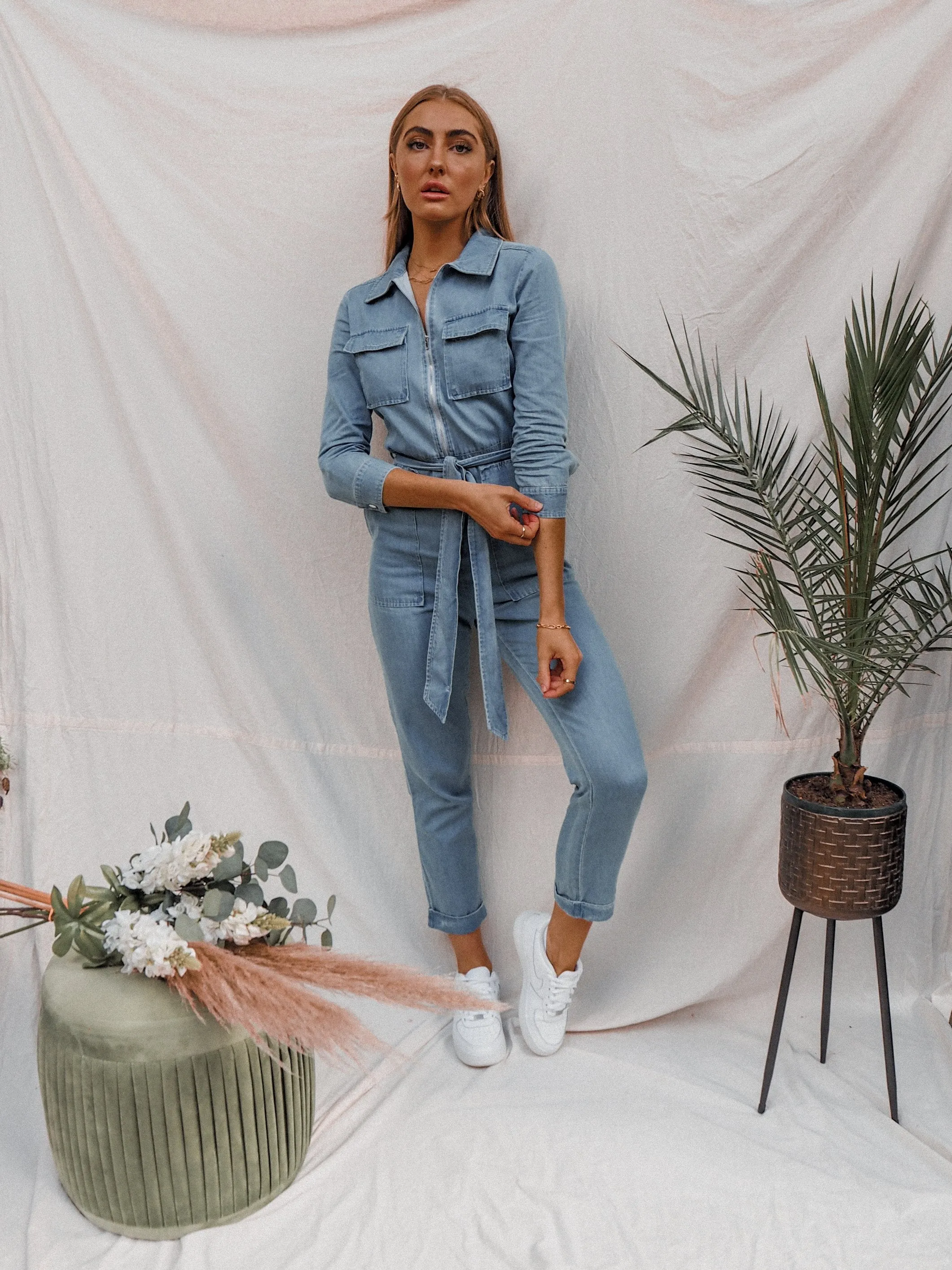 Emma Chambray Blue Utility Jumpsuit