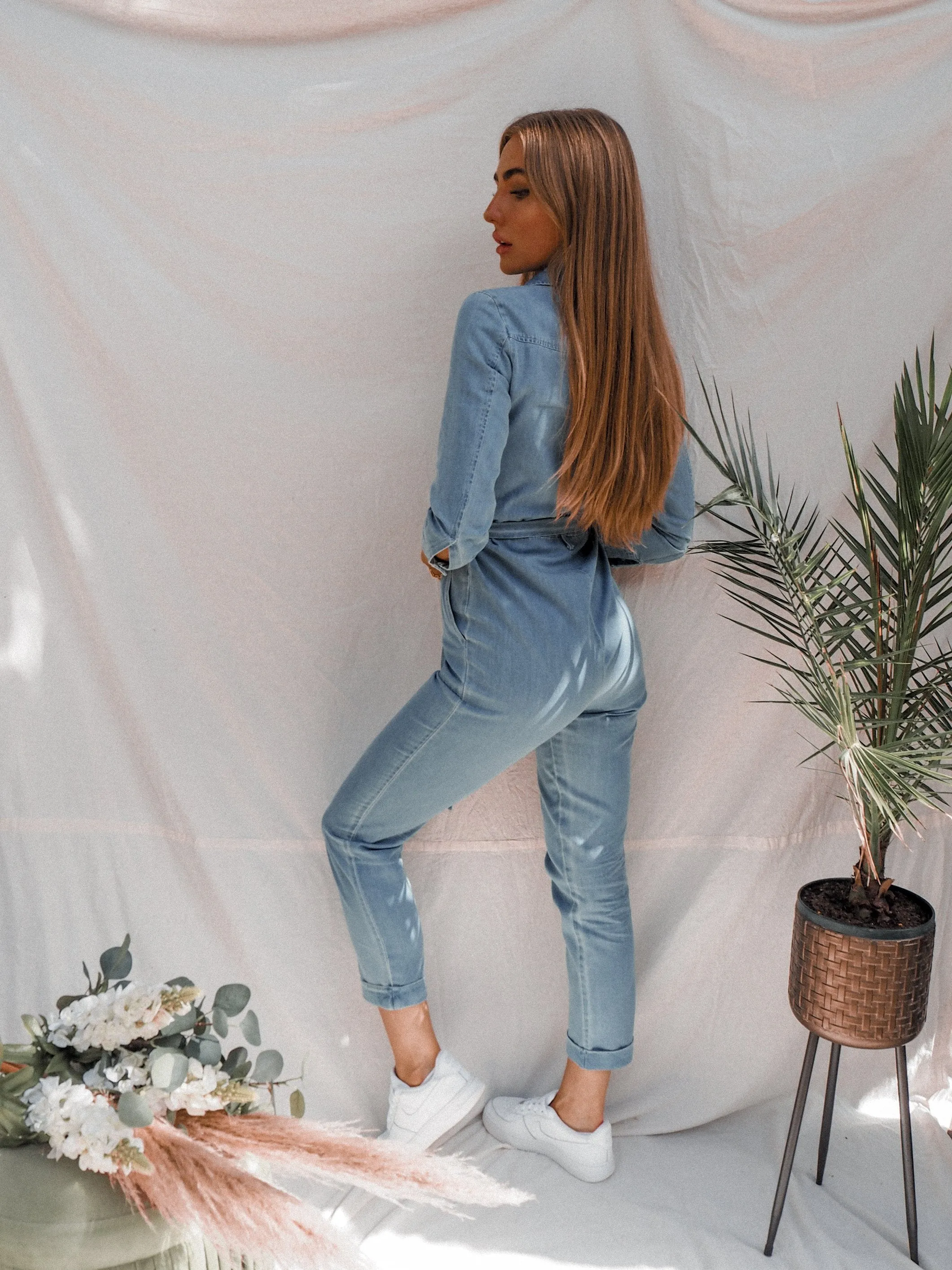 Emma Chambray Blue Utility Jumpsuit