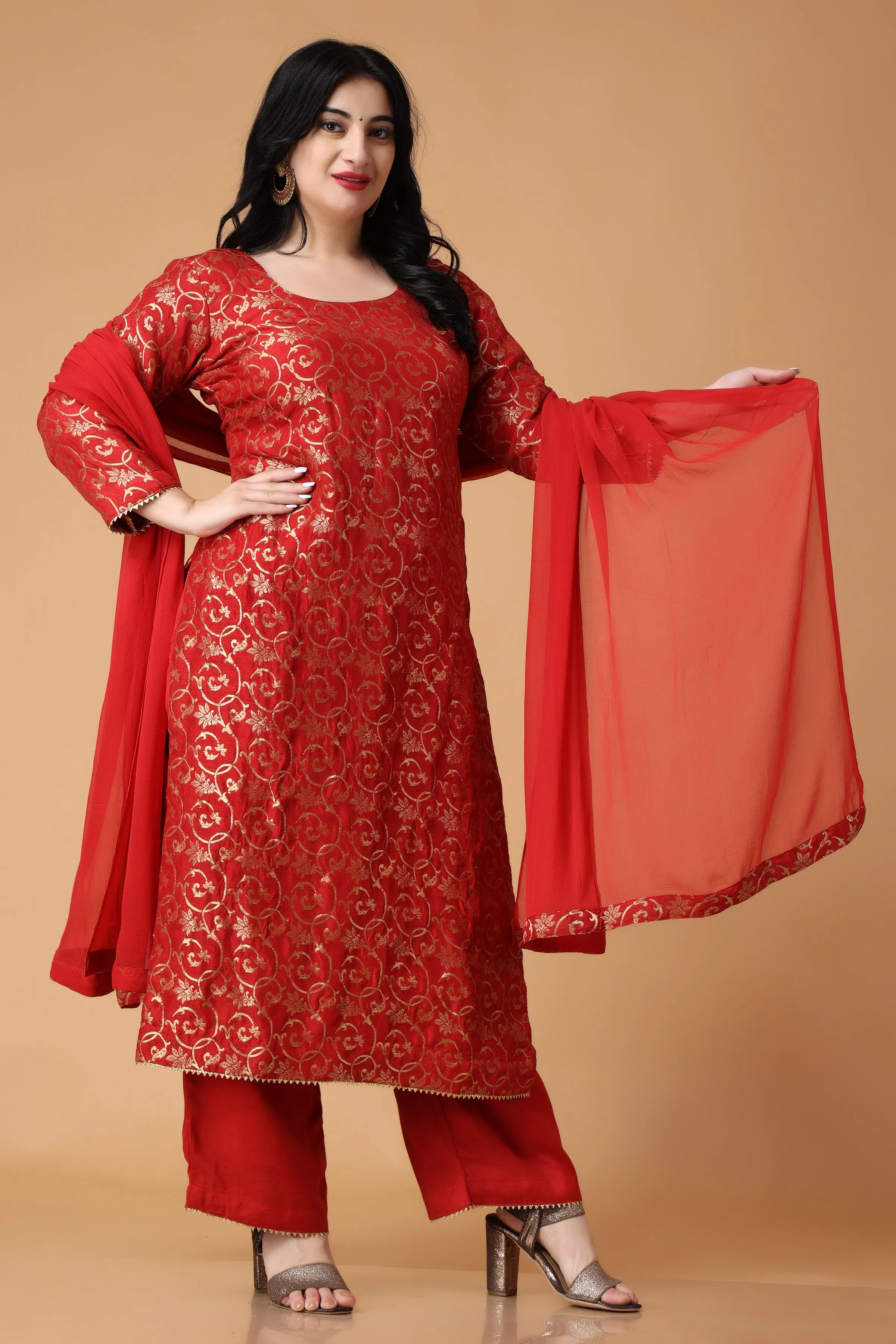 Eternally Red Jacquard Silk Suit