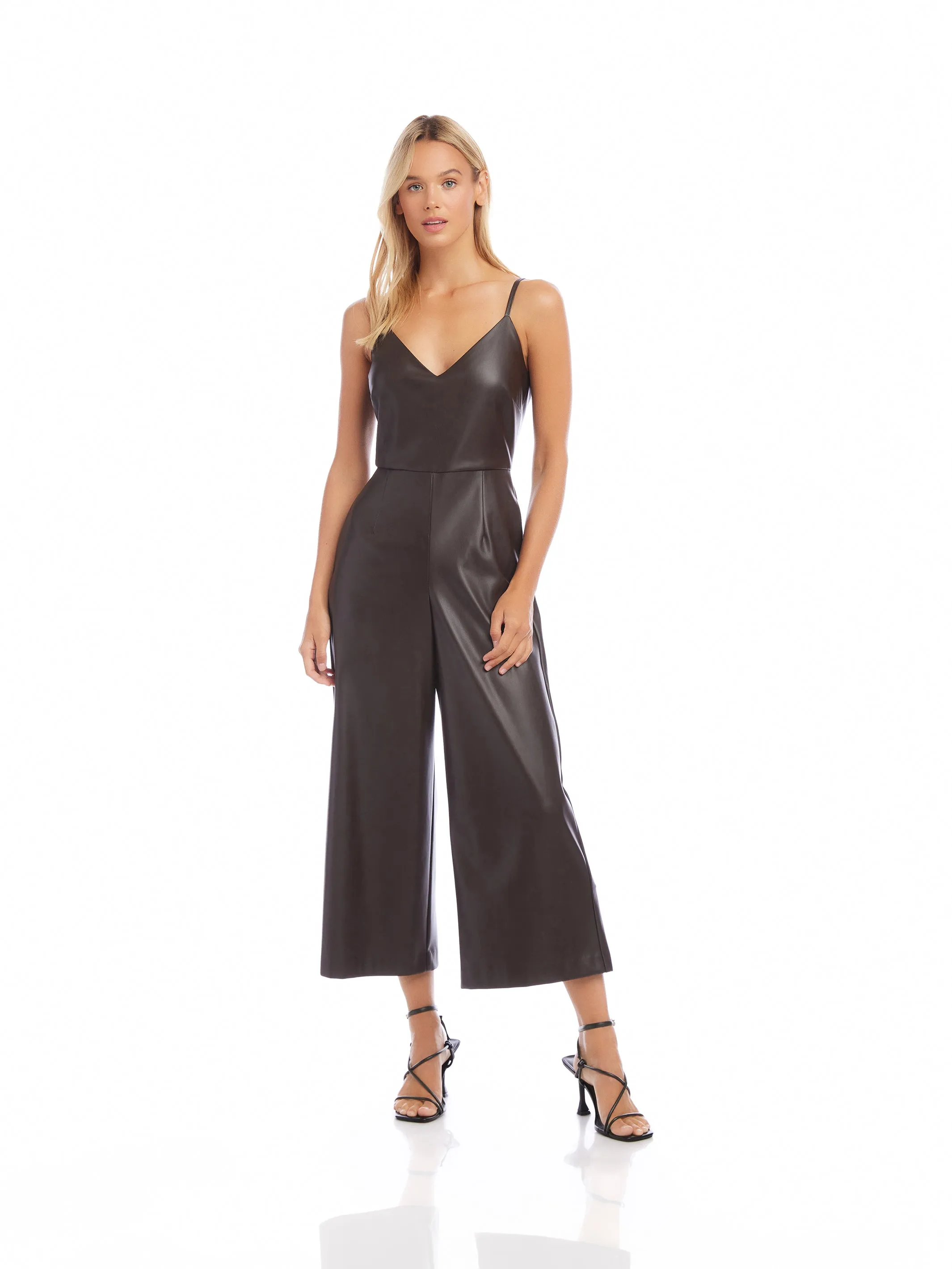 Faux Leather Cropped Jumpsuit