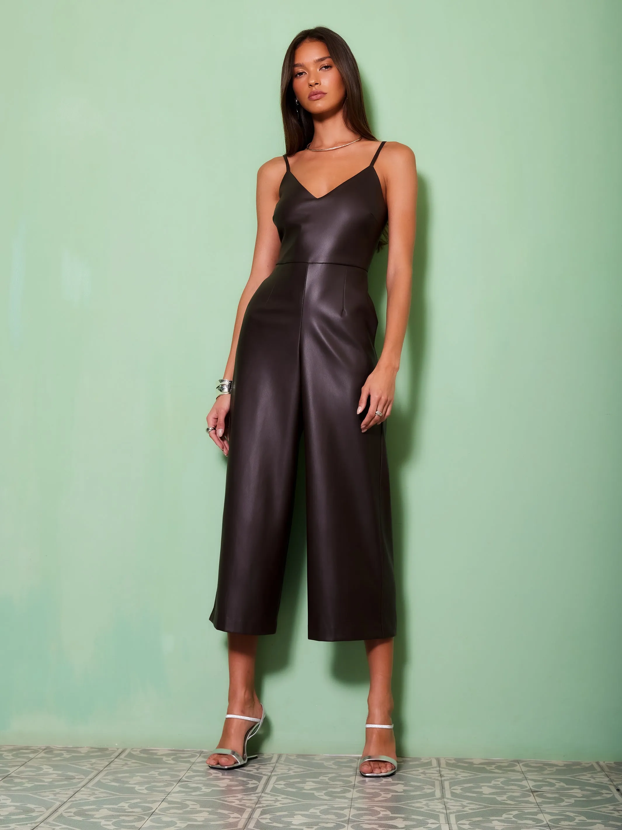 Faux Leather Cropped Jumpsuit