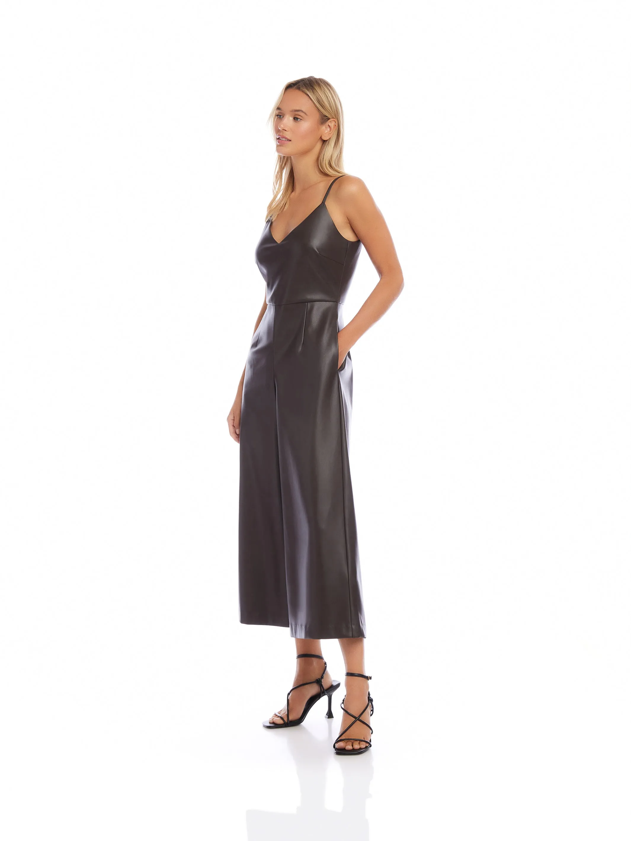 Faux Leather Cropped Jumpsuit