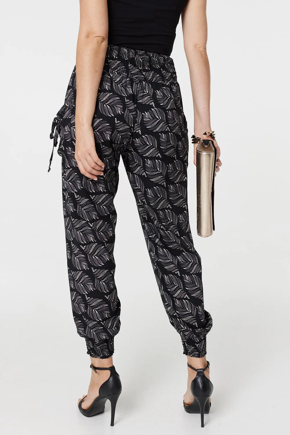 Feather Print High Waist Harem Pants