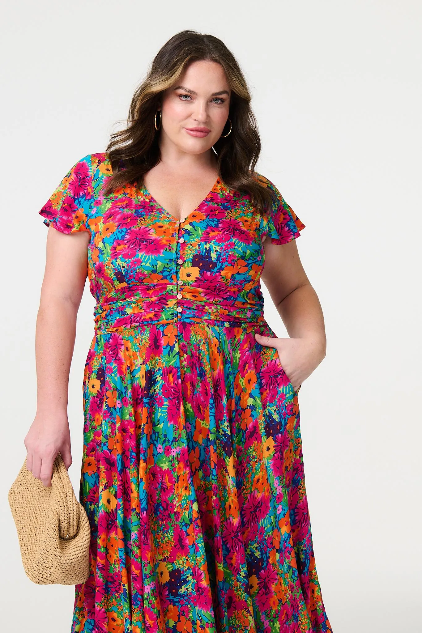 Floral Ruched Front Maxi Dress