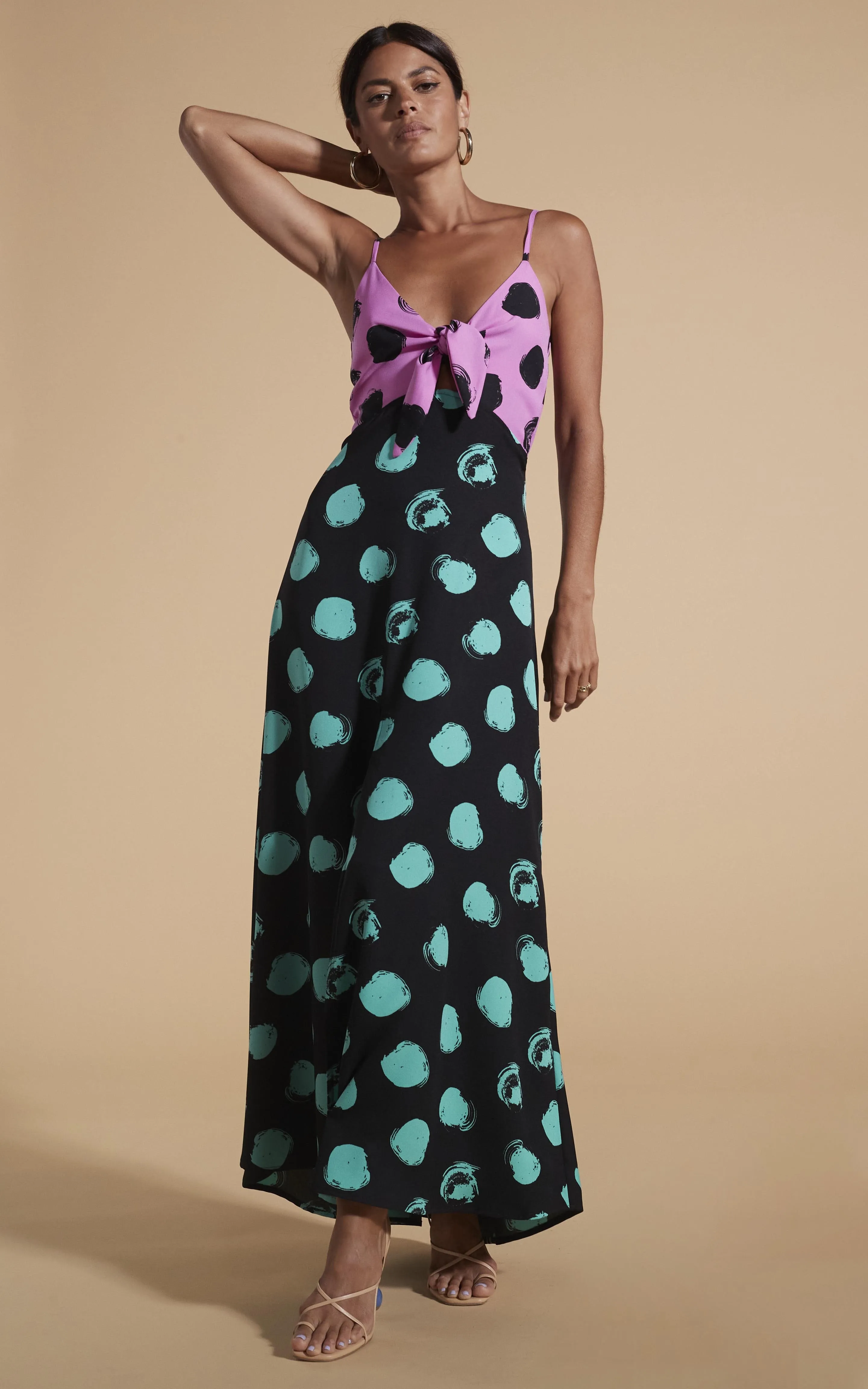 Florence Dress In Black On Pink Dot & Green On Black Dot