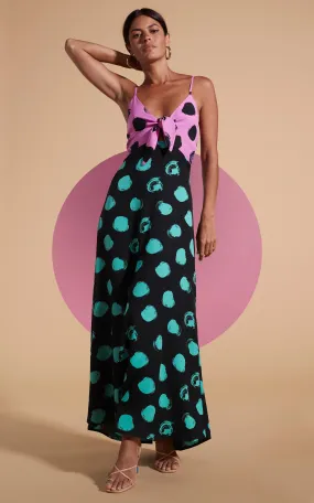 Florence Dress In Black On Pink Dot & Green On Black Dot