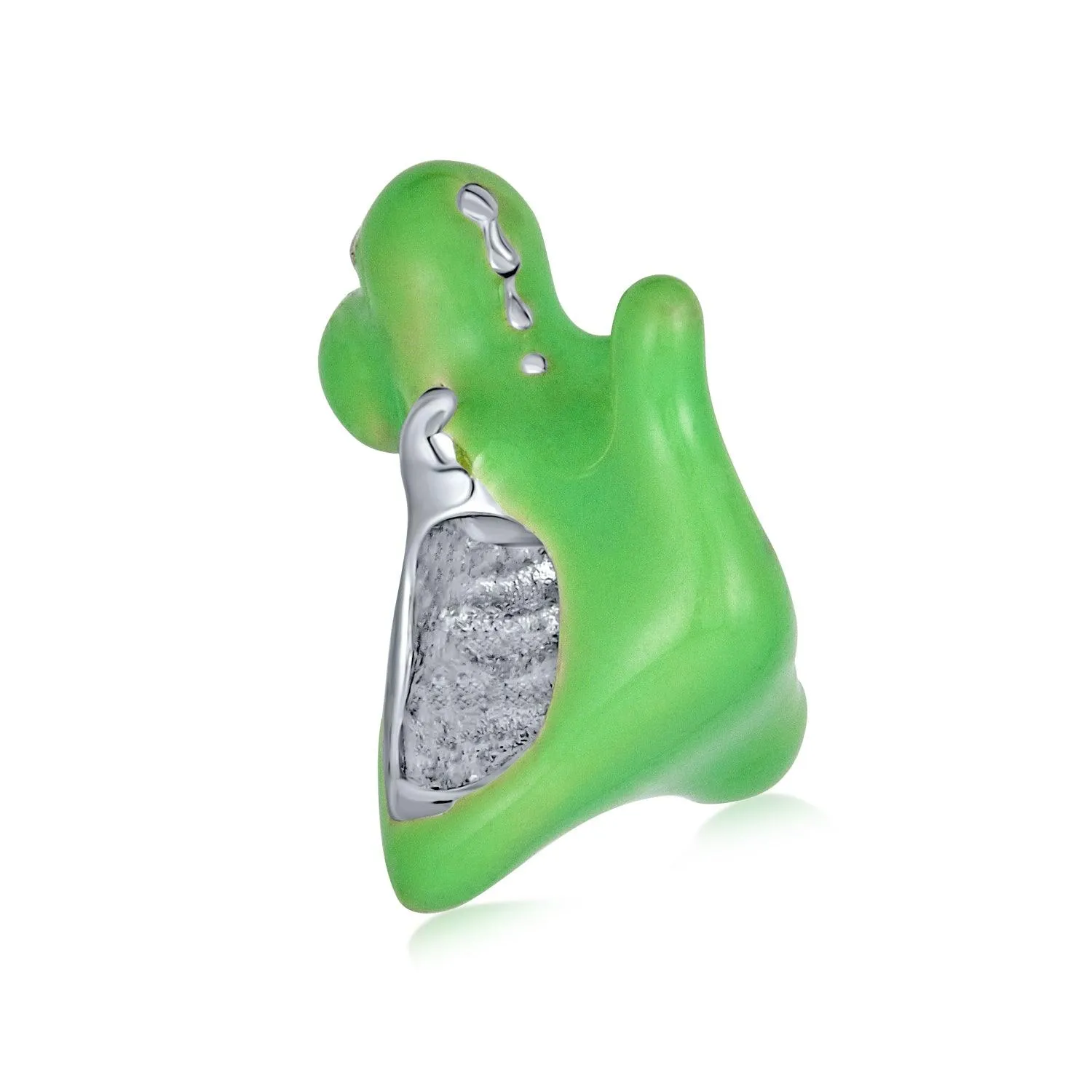 Friendly Green Cartoon Dinosaur Dragon Bead Charm Sterling Silver