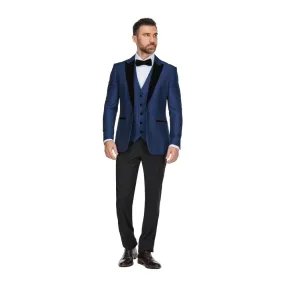 Gino Vitale Men's 3-Piece Peak Lapel Velvet Trim Tuxedo with Subtle Sheen