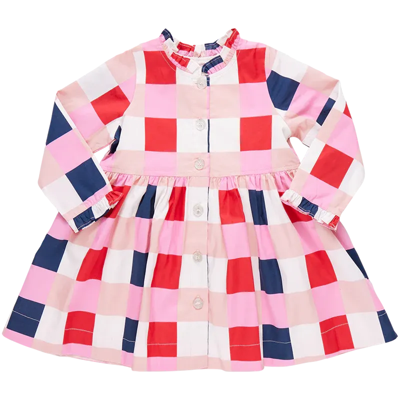 Girls Autumn Dress - Navy Red Check