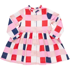 Girls Autumn Dress - Navy Red Check