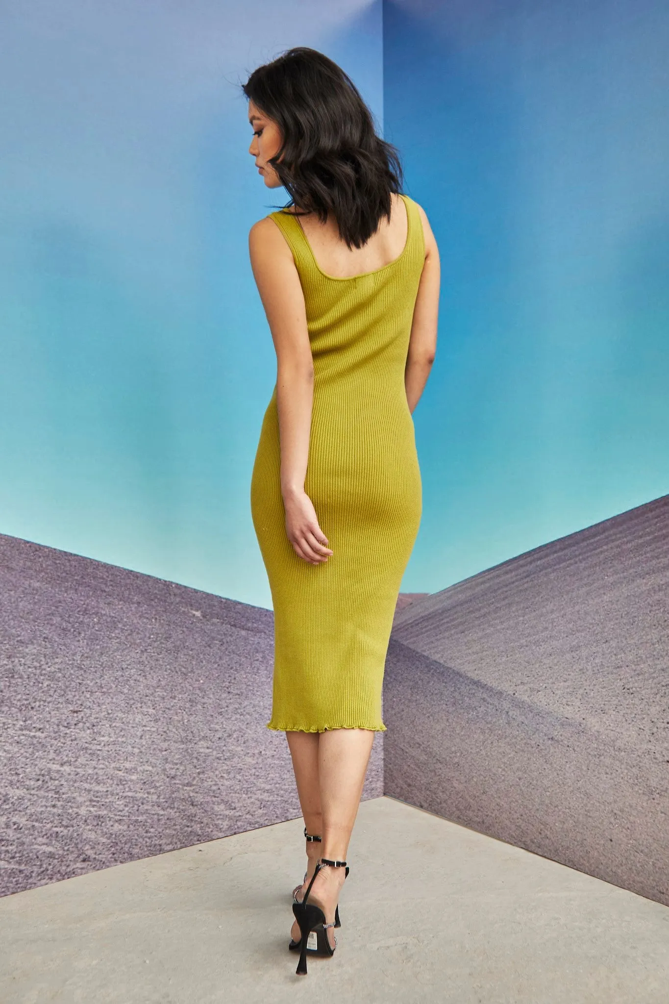 Glamorous Care Olive Knit Square Neck Midi Dress