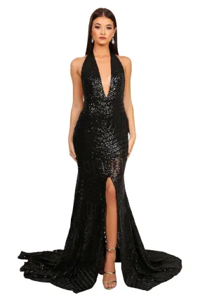 Goddess Geometric Sequin Gown - Black