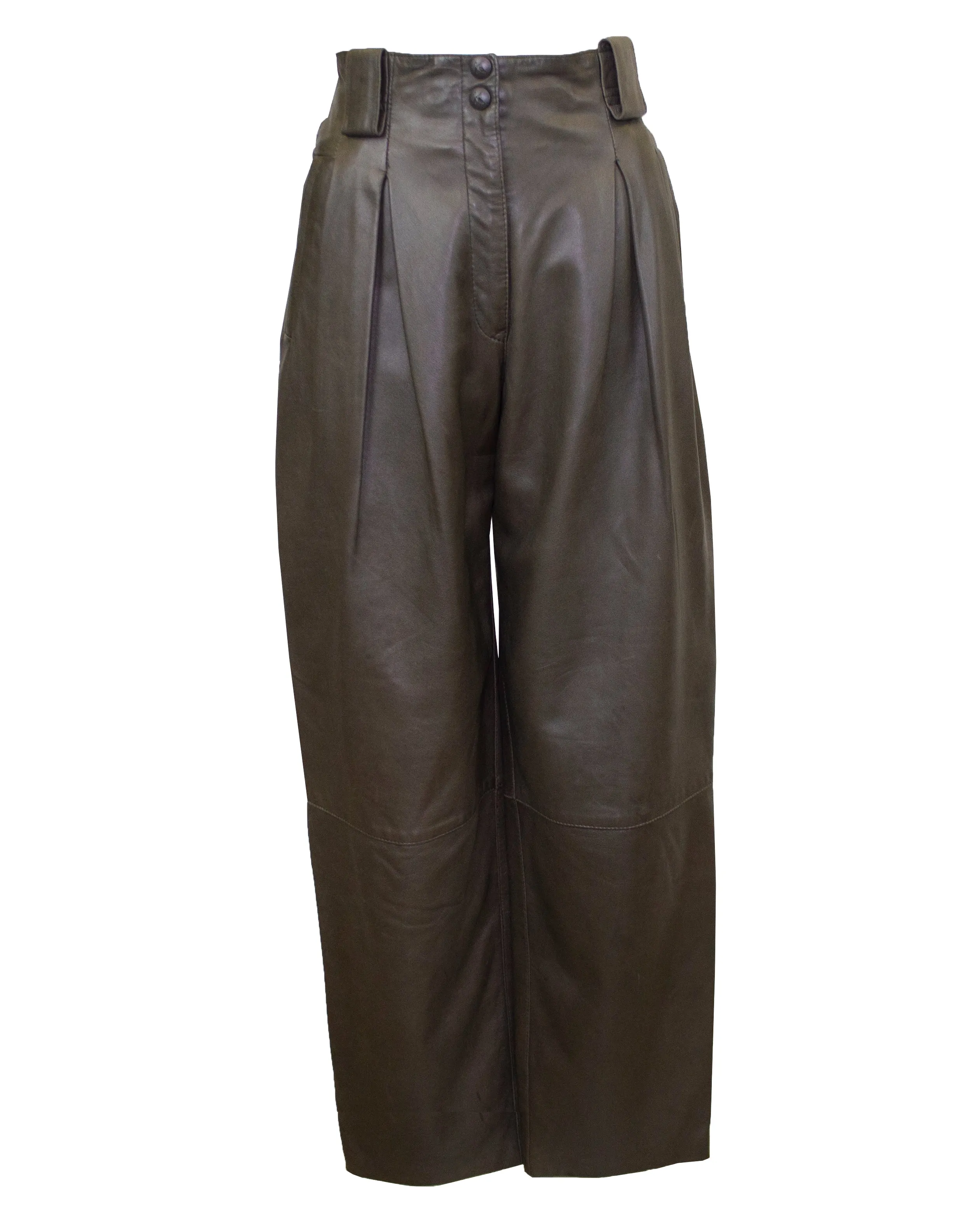 Green Leather Pleat Front Pants