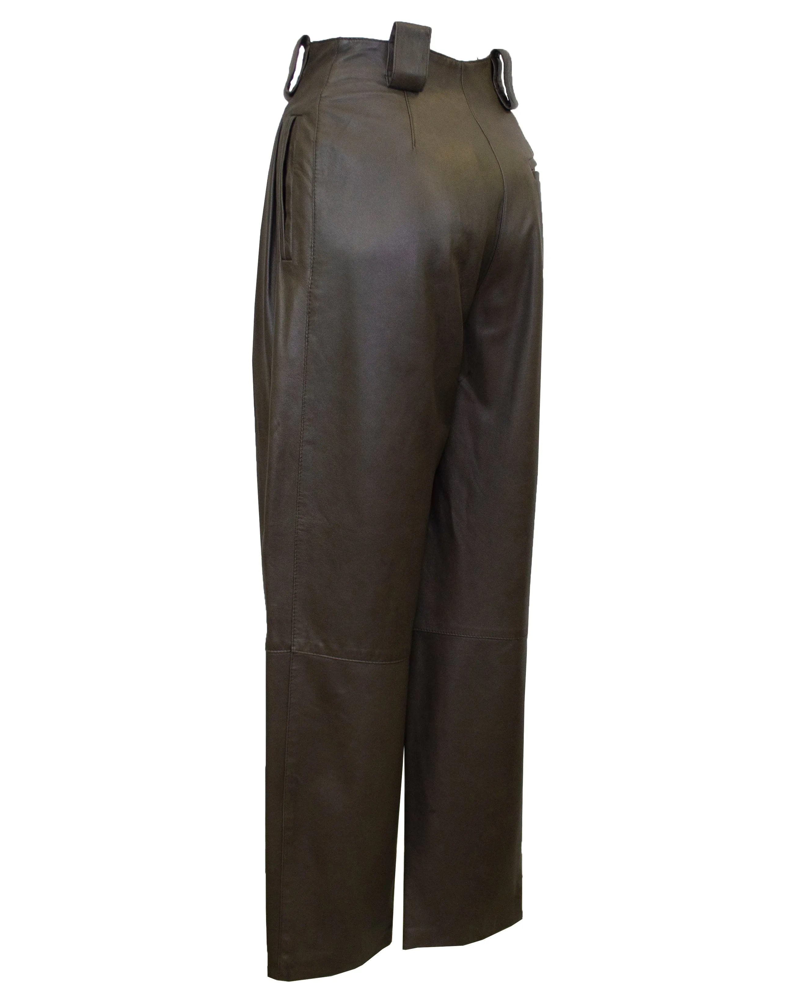 Green Leather Pleat Front Pants