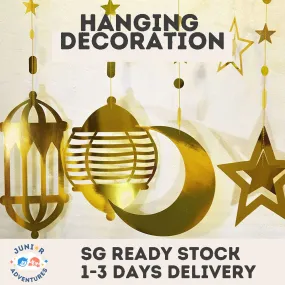 Hari Raya Decor Star and Moon with Reflective Lantern Castle Design, Hollowed-Out Party Accessory for Decorating and Dressing Up Corridors